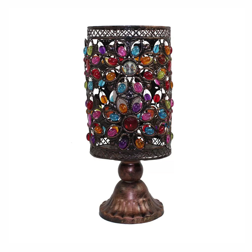 4"/5"/6" Wide Bohemian Cylinder Table Lighting with Colorful Bead 1 Lighting Standing Light in Black