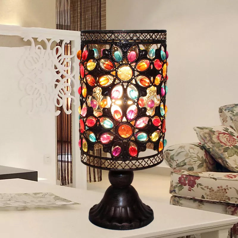 4"/5"/6" Wide Bohemian Cylinder Table Lighting with Colorful Bead 1 Lighting Standing Light in Black