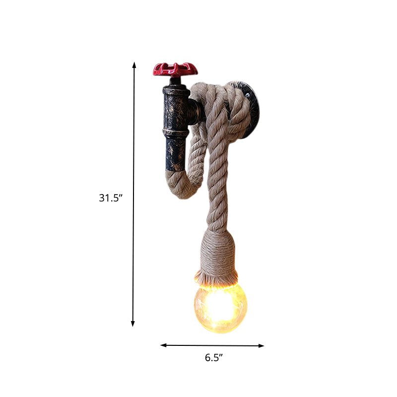 1 leichte verstellbare Seilwandlampe mit offener Glühbirne und Wasserhahn Bauernhaus antike Bronze -Eisenwand -Halterung Licht