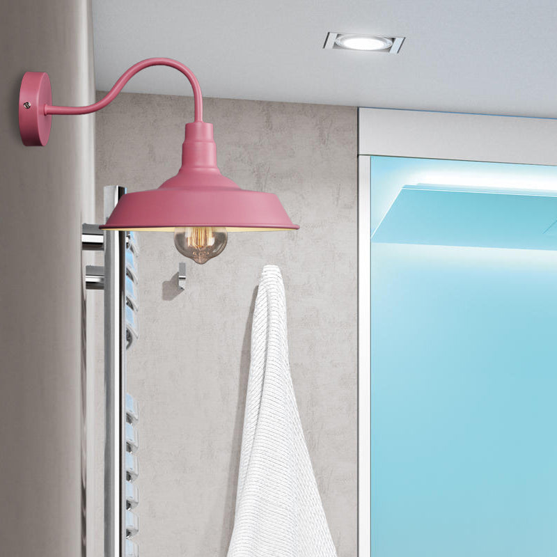 Lámpara de apliques de pared de granero con estilo industrial 1 iluminación de pared de apliques metálico de bombilla con brazo de cuello de cisne en azul/rosa, 10 "/14" de ancho