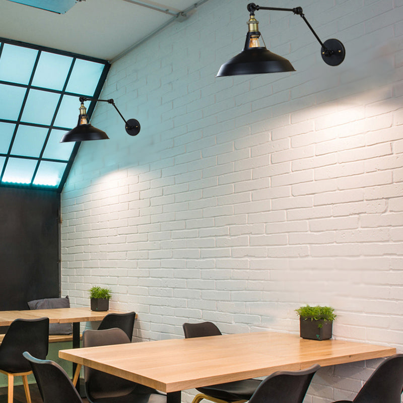 Black/Rust Barn Shade Wall Sconce Industrial Metallic 1 Light Study Room Wall Mount Light with Swing Arm