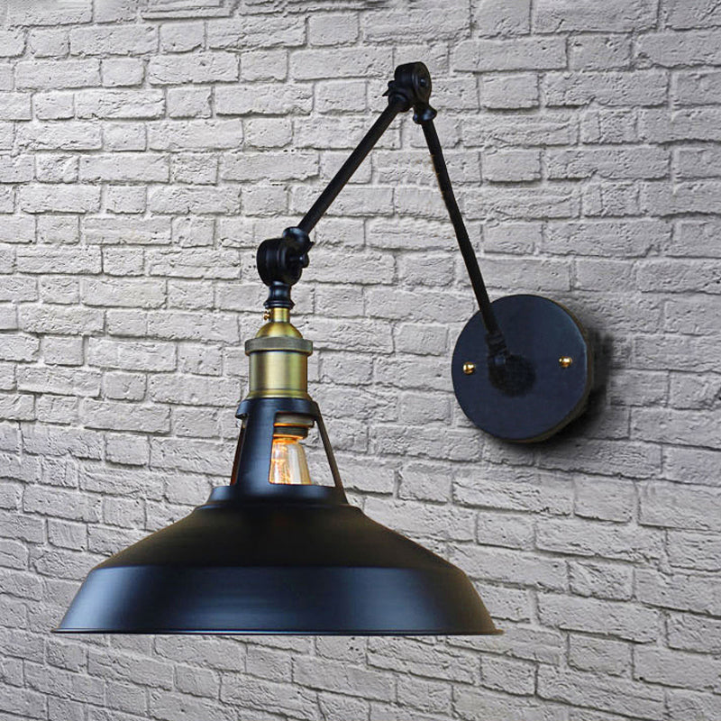 Black/Rust Barn Shade Wall Sconce Industrial Metallic 1 Light Study Room Wall Mount Light with Swing Arm