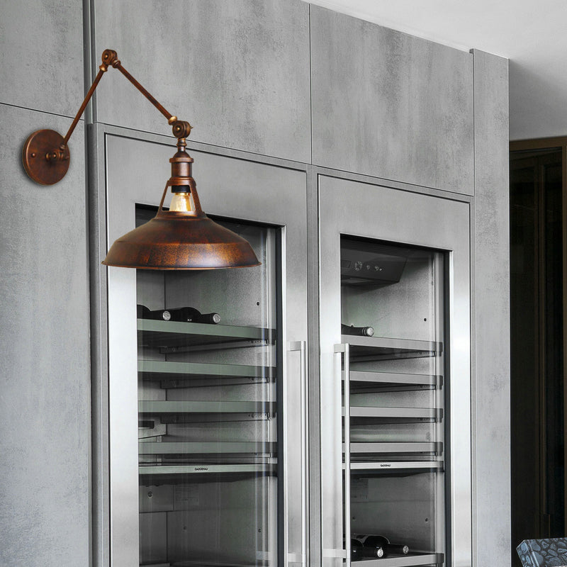 Black/Rust Barn Shade Wall Sconce Industrial Metallic 1 Light Study Room Wall Mount Light with Swing Arm