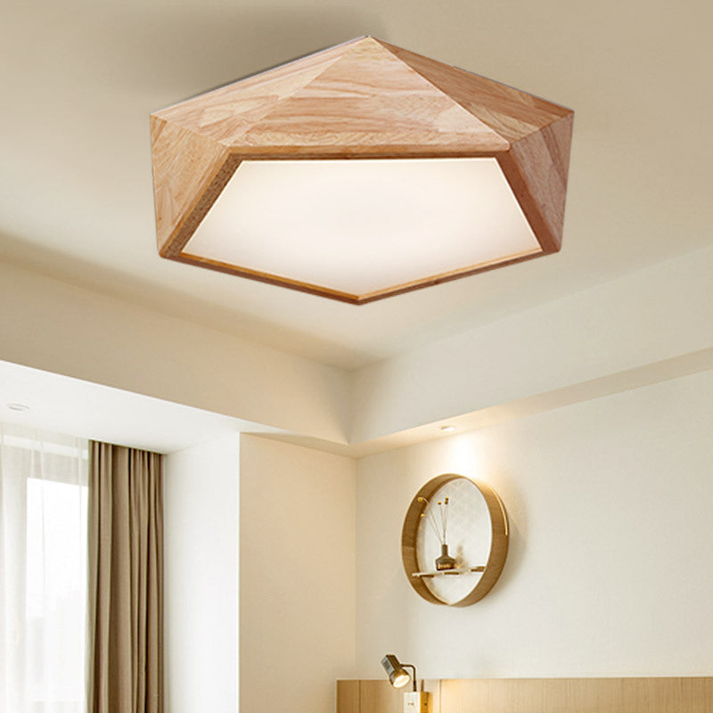 Accesorio de iluminación LED geométrico Lámpara de techo de montaje empotrado para sala de estar de madera moderna con 1 luz, 15 "/ 19" de ancho