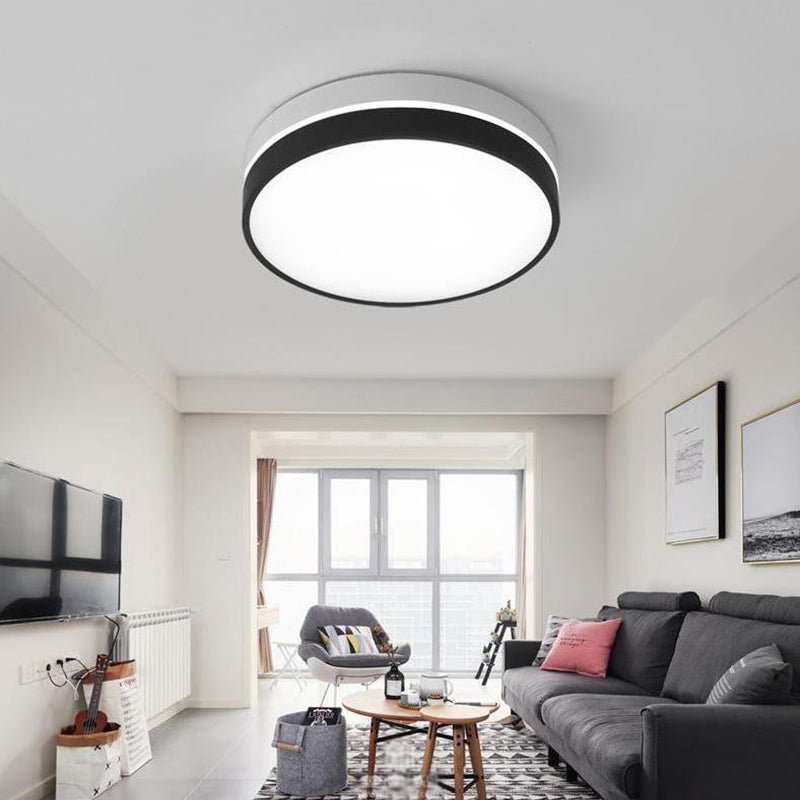 Black Drum Flush Mount Lamp Nordic Acrylic Shade 15"/19"/23" Dia LED Ceiling Flush Mount for Living Room in Warm/White