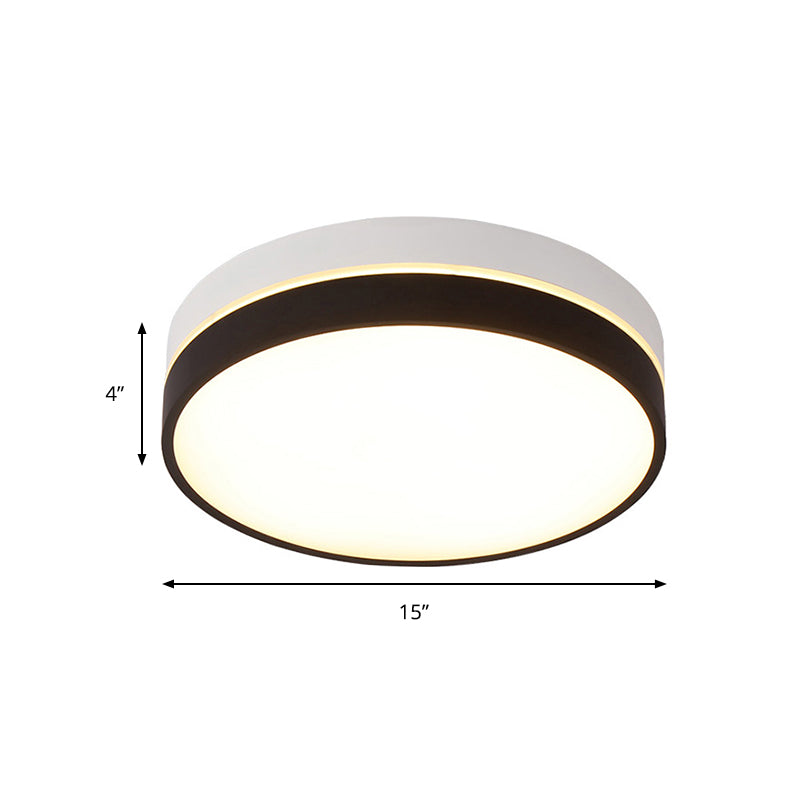 Black Drum Flush Mount Lamp Nordic Acrylic Shade 15"/19"/23" Dia LED Ceiling Flush Mount for Living Room in Warm/White