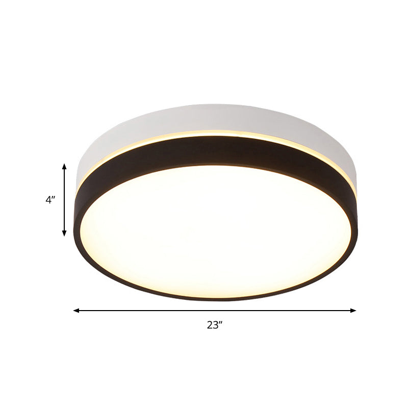 Black Drum Flush Mount Lamp Nordic Acrylic Shade 15"/19"/23" Dia LED Ceiling Flush Mount for Living Room in Warm/White