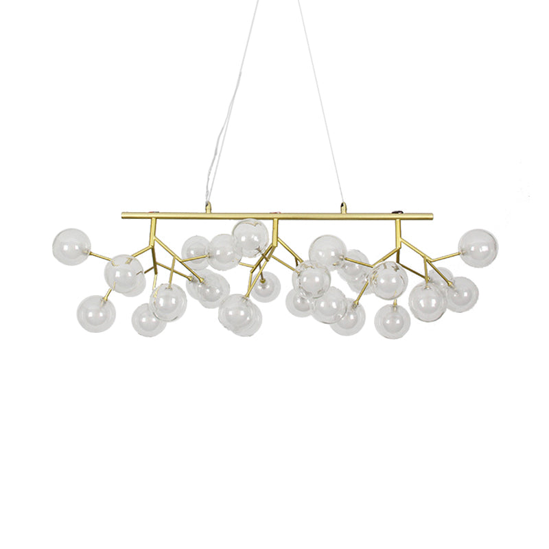 Bubble Dining Room Chandelier Light with Branch Design Clear Glass 39"/47" W 27/36-Light Modern Hanging Lamp in Gold