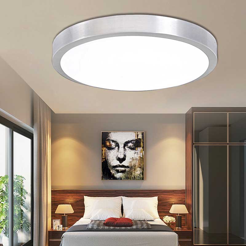 Silver Circular Metal Flush Mount Fixture Simple Style LED Bedroom Ceiling Flush Mount with Acrylic Diffuser, 7.5"/9"/10" Dia