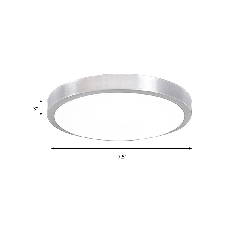 Silver Circular Metal Flush Mount Fixture Simple Style LED Bedroom Ceiling Flush Mount with Acrylic Diffuser, 7.5"/9"/10" Dia