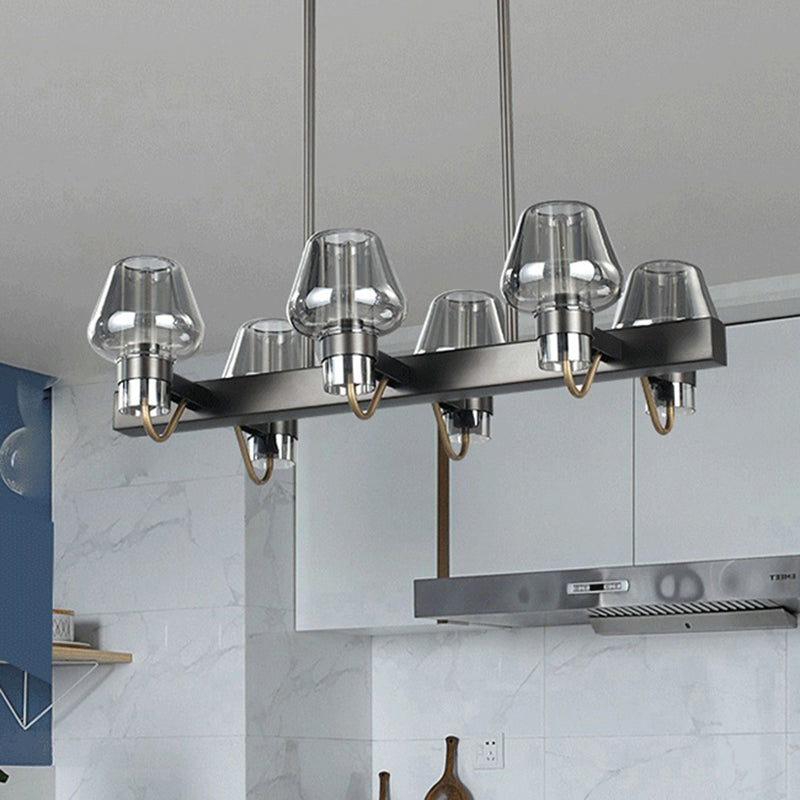 Cone Island Lighting Modernist Clear/Amber/Smoke Glass 6/8 Lights Black/Brass Ceiling Pendant Lamp with Linear Design