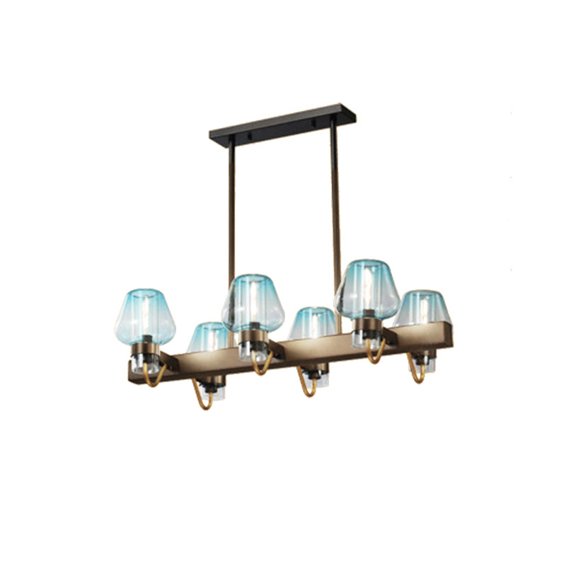 Cone Island Lighting Modernist Clear/Amber/Smoke Glass 6/8 Lights Black/Brass Ceiling Pendant Lamp with Linear Design
