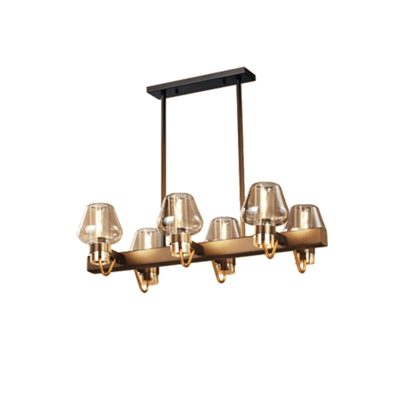 Cone Island Lighting Modernist Clear/Amber/Smoke Glass 6/8 Lights Black/Brass Ceiling Pendant Lamp with Linear Design
