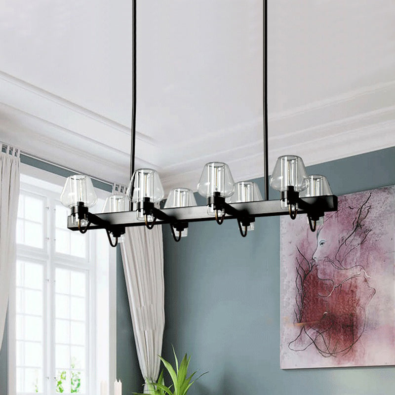 Cone Island Lighting Modernist Clear/Amber/Smoke Glass 6/8 Lights Black/Brass Ceiling Pendant Lamp with Linear Design