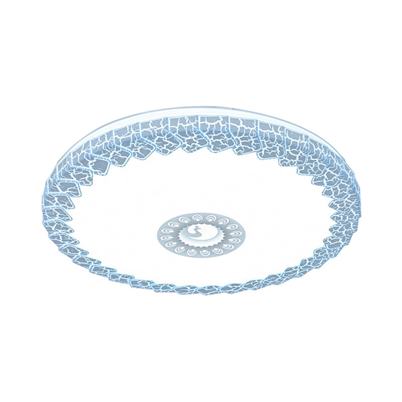 Plafonnier LED minimaliste avec abat-jour en acrylique blanc/bleu/or, plafonnier circulaire craquelé pour chambre à coucher en blanc chaud/blanc, 38,1 cm/48,3 cm de large.