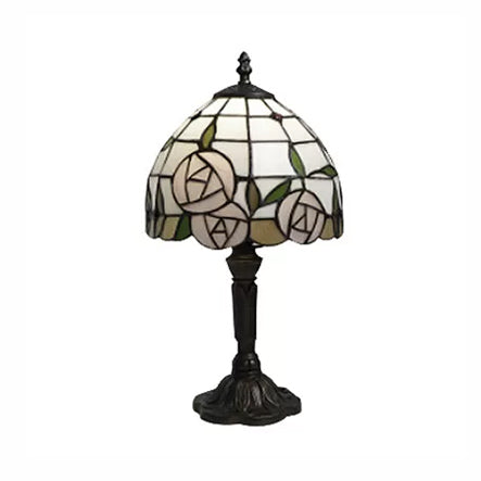 Tiffany Rose Table Light Dormitorio 1 Luz de vidrio manchado de luz Luz de pie en blanco rosa/rosa