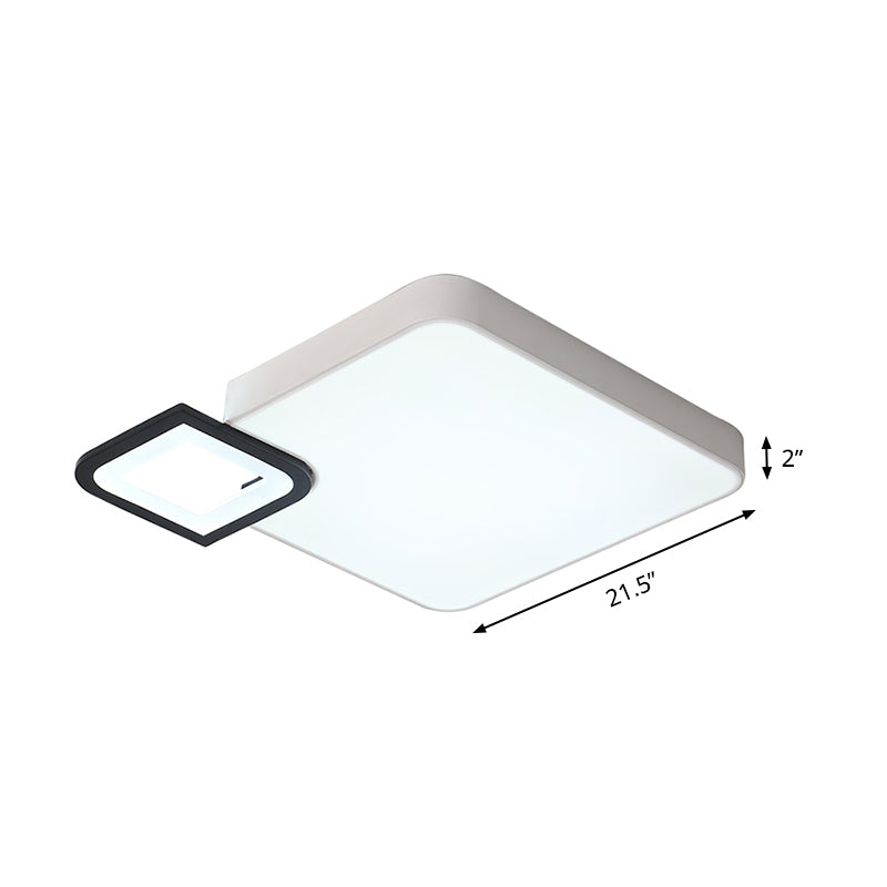 Lampe carrée encastrée moderne en métal blanc/blanc et noir, plafonnier LED pour salon en blanc chaud/blanc, 18"/21,5" de large