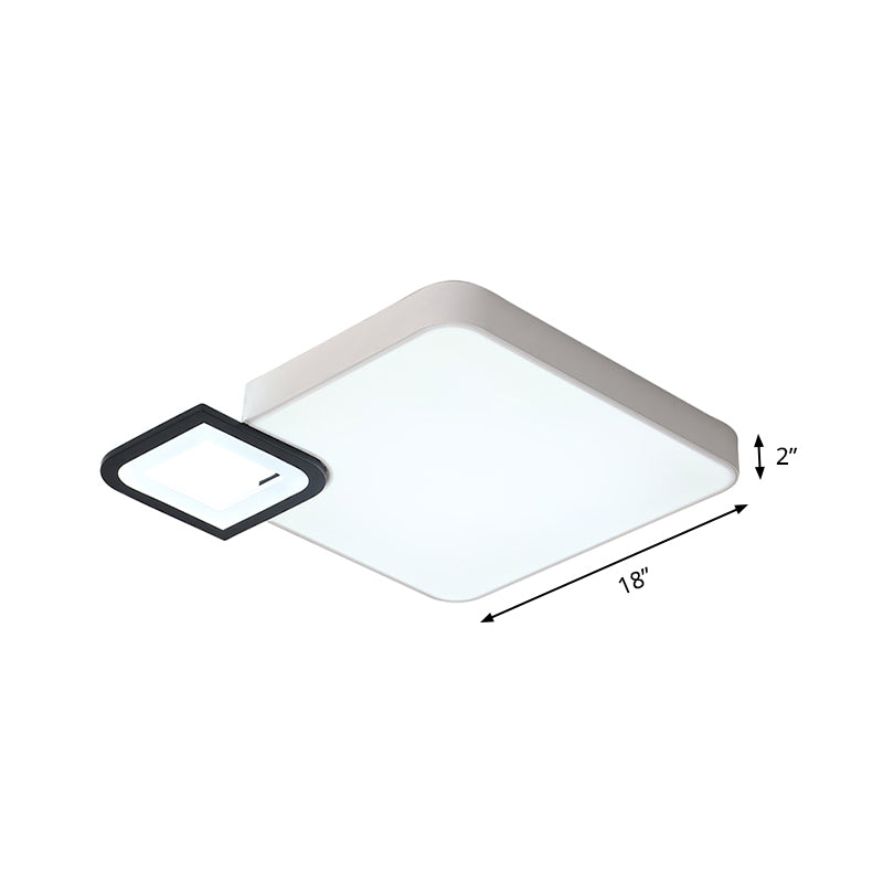 Lampe carrée encastrée moderne en métal blanc/blanc et noir, plafonnier LED pour salon en blanc chaud/blanc, 18"/21,5" de large