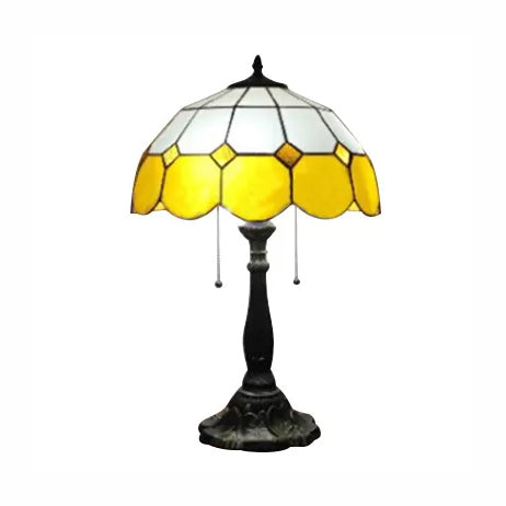 Traditional Dome Table Light with Grid Design Stained Glass 2 Lights Table Lighting in Blue/Yellow