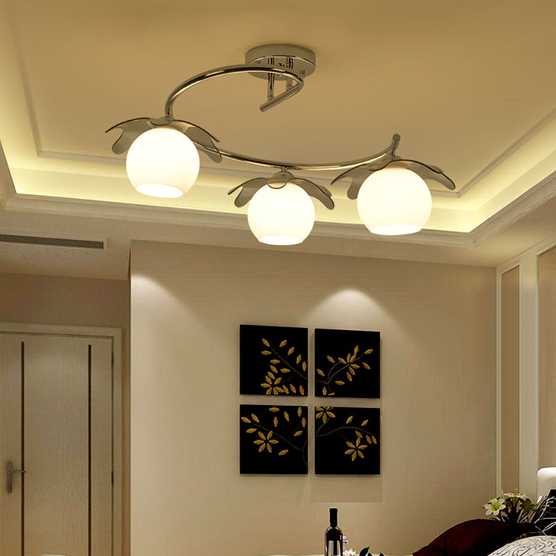 Globe Glass Shade Semi Flush Plafond Light Modern Chrome Chrome Bedroom LED Plafond monté Light