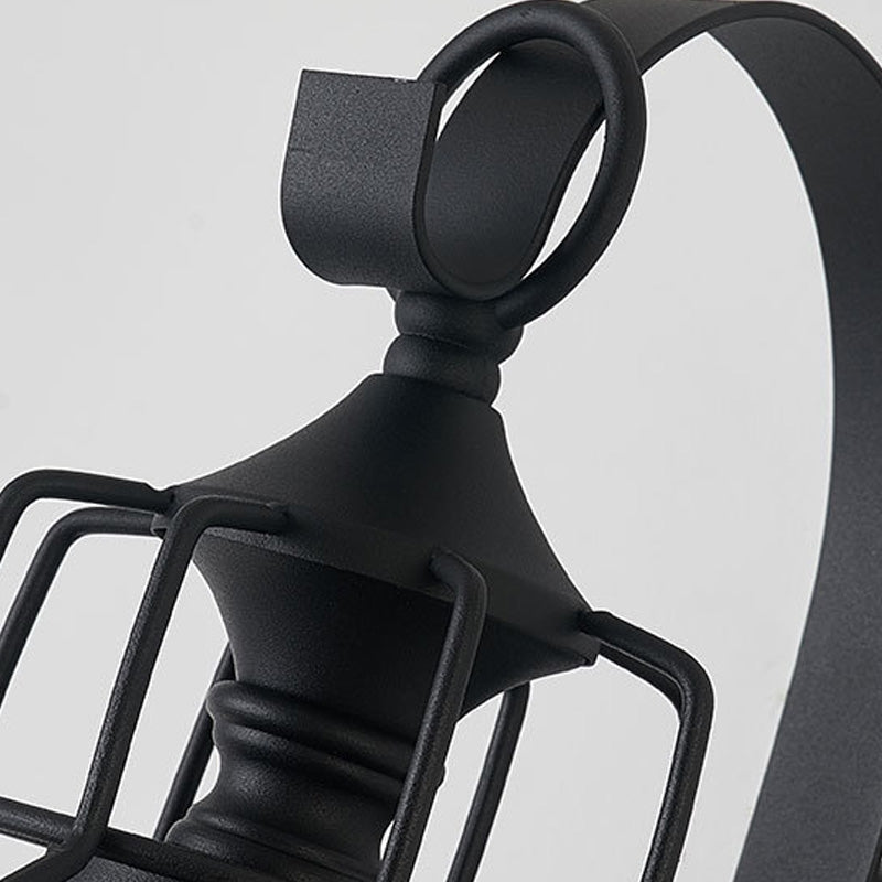 1 Light Bell Shade Sconce Light Industrial Black Seedy Glass Wall Lamp for Corridor with Metal Cage Frame
