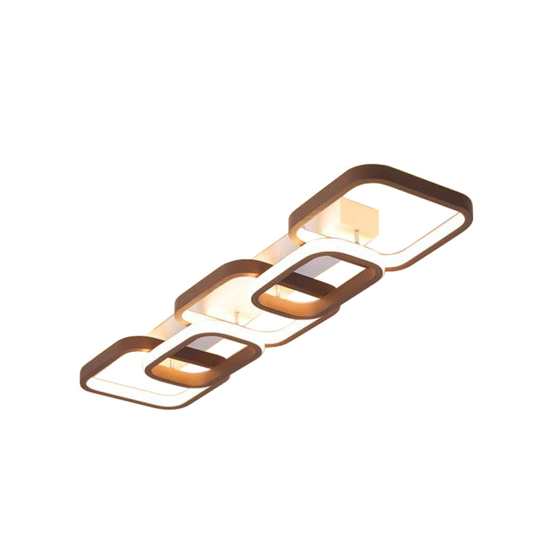 2/3/4 Heads Simple Square Flush Mount Ceiling Lamp Brown Hallway Ceiling Flush Mount in Warm/White