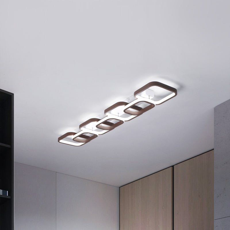 2/3/4 Heads Simple Square Flush Mount Ceiling Lamp Brown Hallway Ceiling Flush Mount in Warm/White