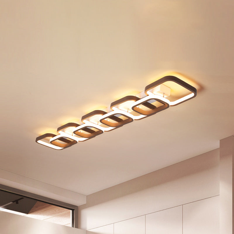 2/3/4 Heads Simple Square Flush Mount Ceiling Lamp Brown Hallway Ceiling Flush Mount in Warm/White