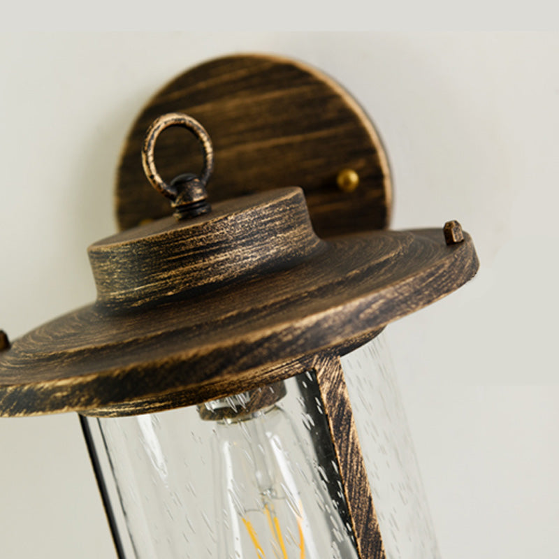 Zylinder ausgesätte Glaswandmontierlampe Industrie Industrie Einlampe Veranda Leuchte in mattem Schwarz/Bronze mit Käfig