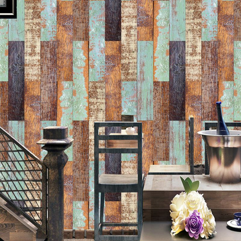 Distressed Shiplap Peel off Wallpaper Panel Orange-Blue Countryside Wall Art for Home