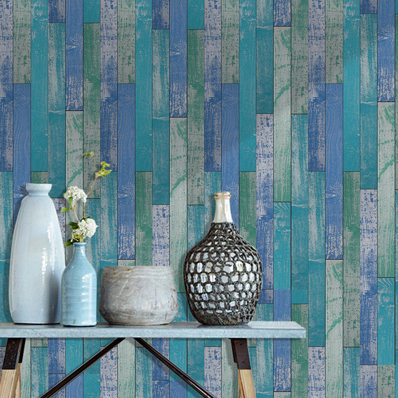 Self-Stick Blue Rustic Wallpaper Roll 9.7-sq ft Reclaimed Barn-Wood Wall Covering for Dining Room