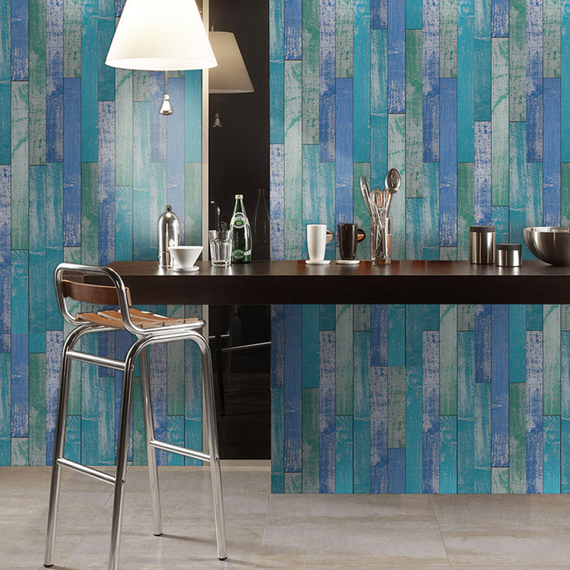 Self-Stick Blue Rustic Wallpaper Roll 9.7-sq ft Reclaimed Barn-Wood Wall Covering for Dining Room