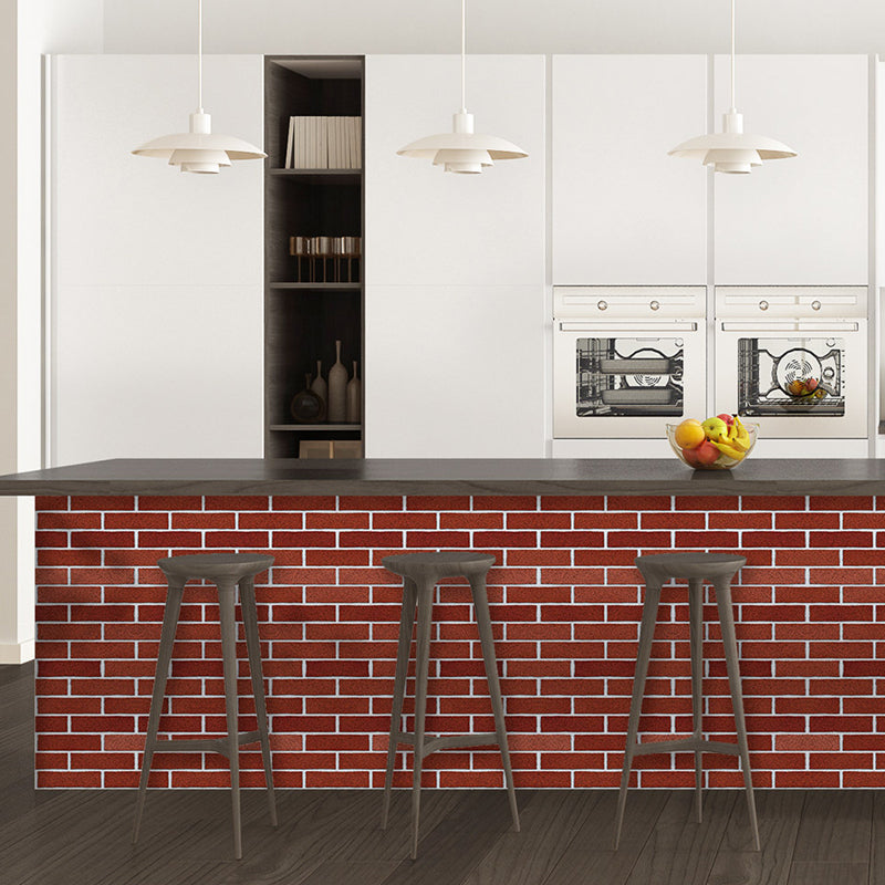 Clean Brick Peel Off Wallpaper Roll for Kitchen Bar, Red, 10' L x 15.7" W, 1 Piece