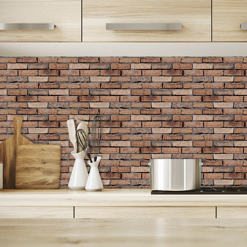 Brown Brick Self Adhesive Wallpaper Construction Rustic Removable Wall Art for Kitchen