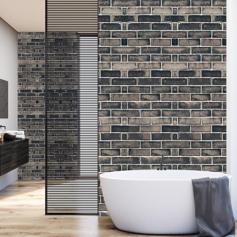 PVC Grey Wallpaper Roll Rural Brick Effect Wall Covering, 12.9-sq ft, Peel and Stick