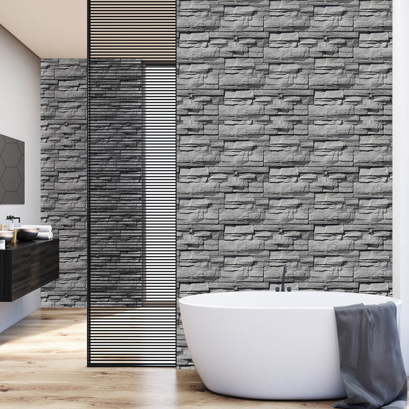 Rouleau de papier peint en brique de Style campagnard, décoration murale auto-adhésive de couleur foncée pour salle de bains