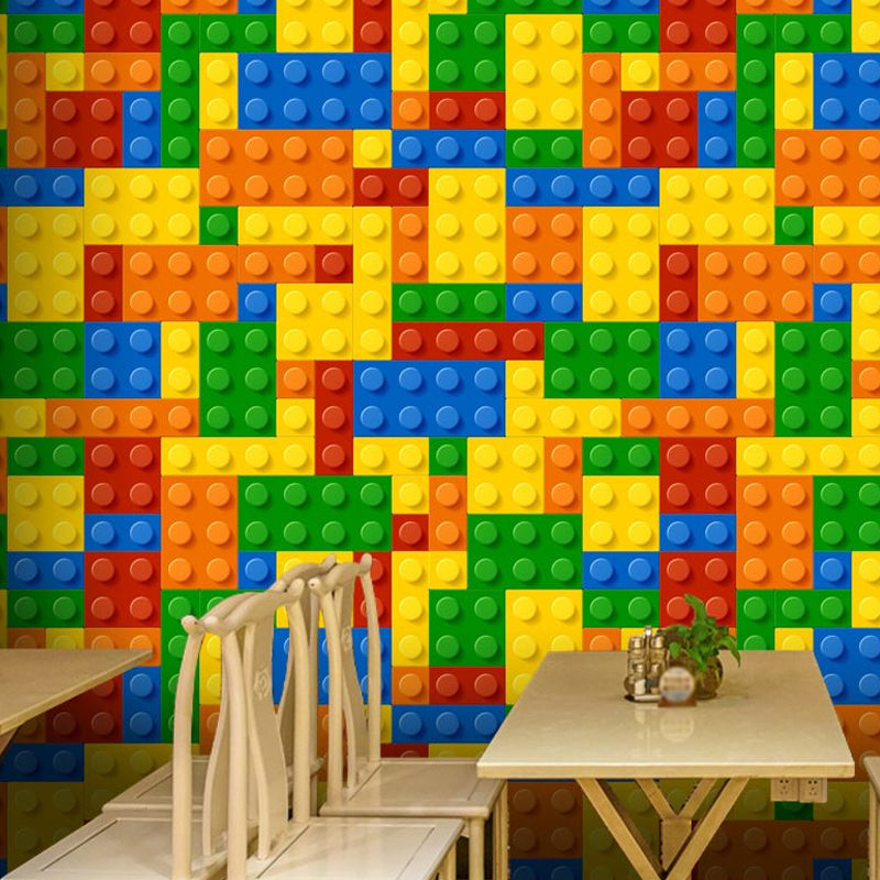Novelty Kids Wallpaper Panel with Building Blocks Pattern Multicolored Wall Covering, Stick On