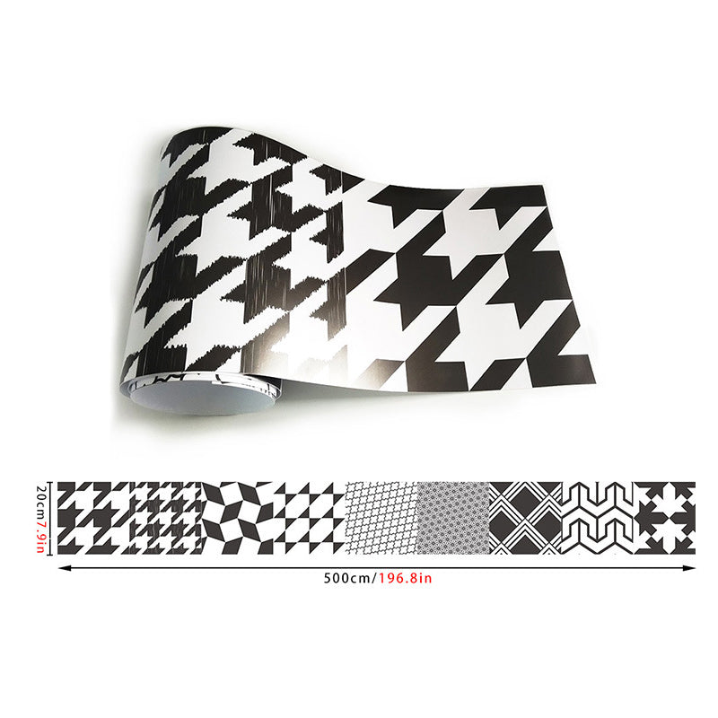 Seamless Geometric Pattern Wallpaper in Black-White Modern Adhesive Wall Covering for Bathroom