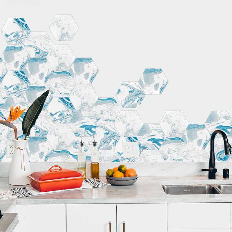 Contemporary Abstract Wallpaper Panel Blue-White Flow Pattern Wall Art, Self Adhesive