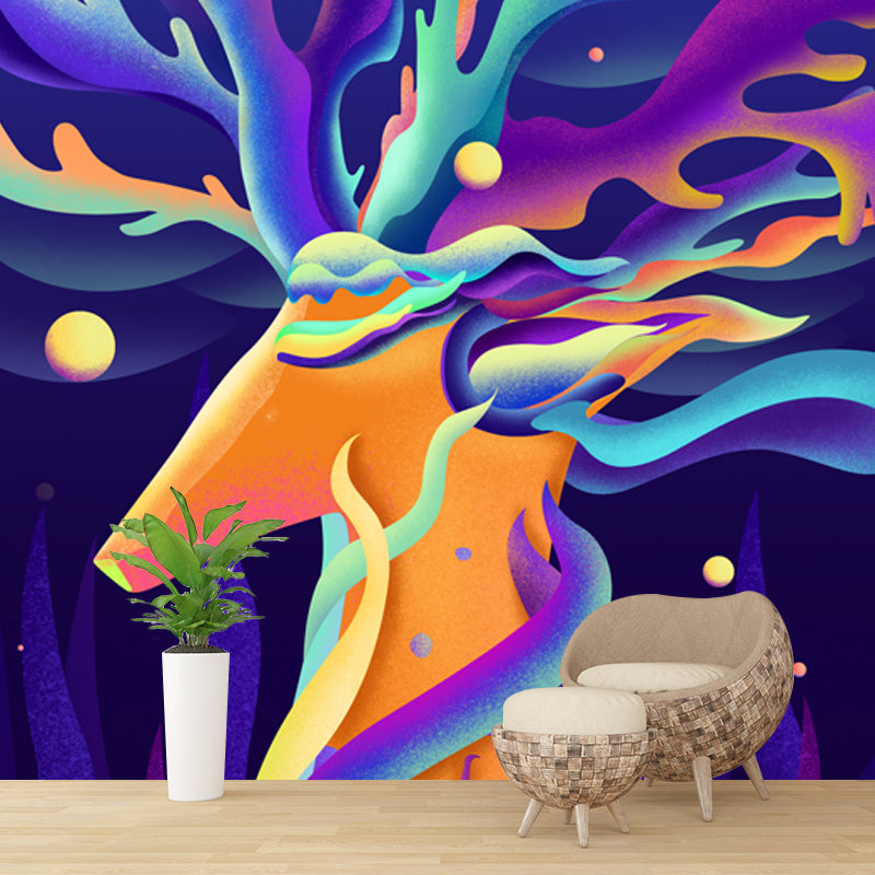 Purple Stag Wall Mural Decal Moisture Resistant Childrens Art Bedroom Wall Covering