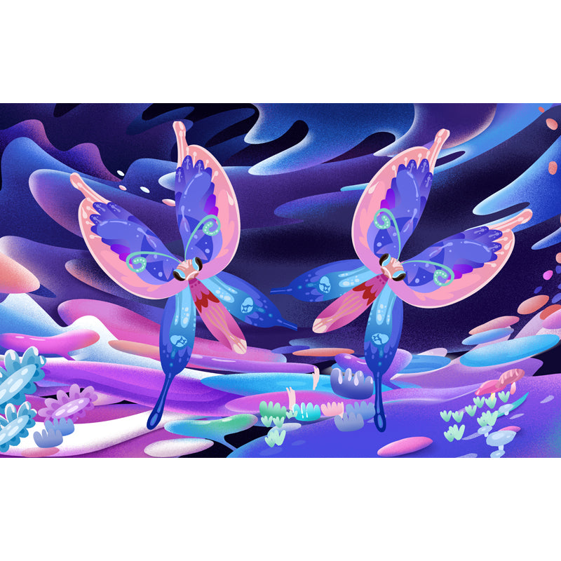 Magic Twin Butterfly Mural Decal for Kids Room Animal Wall Decor, Custom Size Available