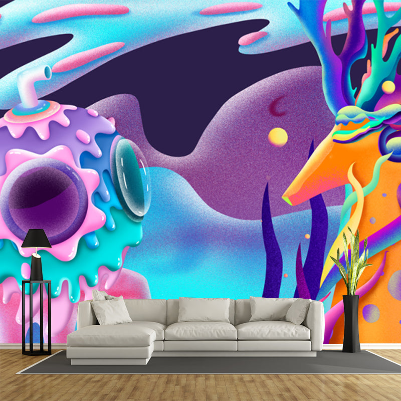 Illustration Deer and Ball Mural for Living Room, Blur-Purple, Personalized Size
