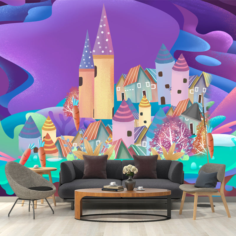 Huge Castle Wall Covering Mural Childrens Art Magical House Wall Decor in Purple