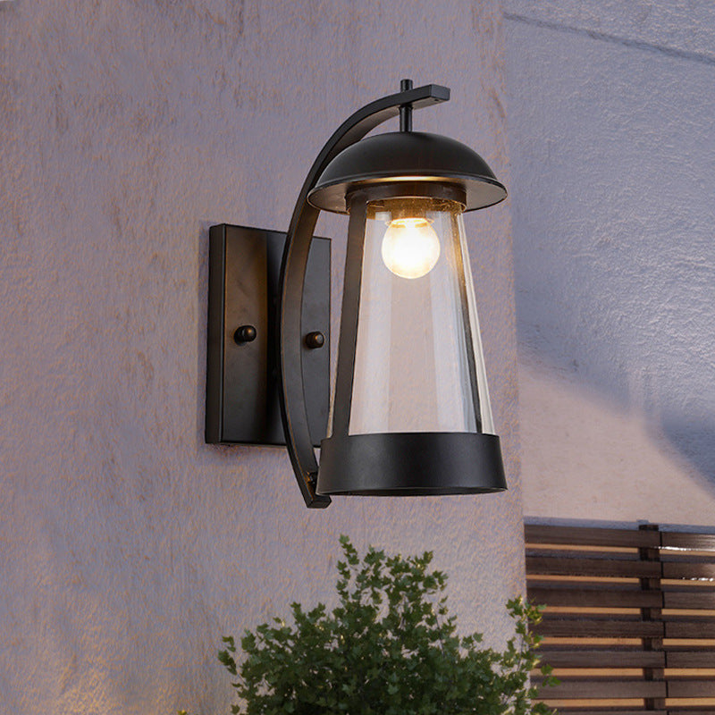 1 Imposto di illuminazione da esterno con cono nero con sconde in vetro chiaro chiaro