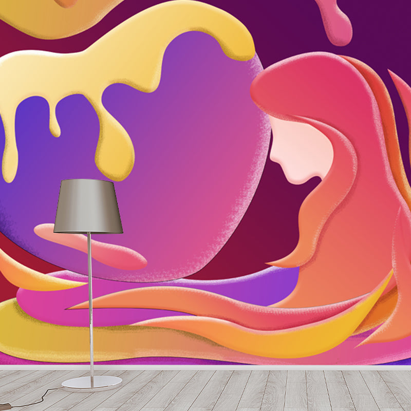 Orange Melting Mermaid Mural Wallpaper Waterproofing Wall Art for Living Room, Optional Size