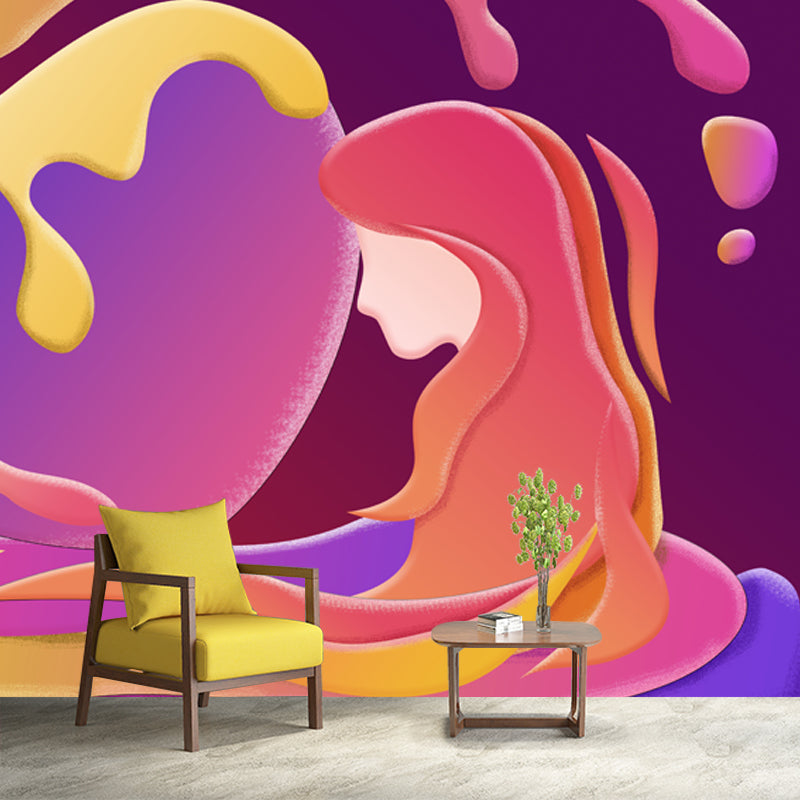 Orange Melting Mermaid Mural Wallpaper Waterproofing Wall Art for Living Room, Optional Size