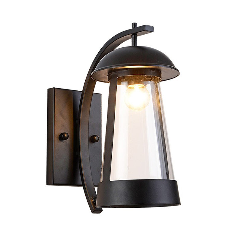 1 Imposto di illuminazione da esterno con cono nero con sconde in vetro chiaro chiaro