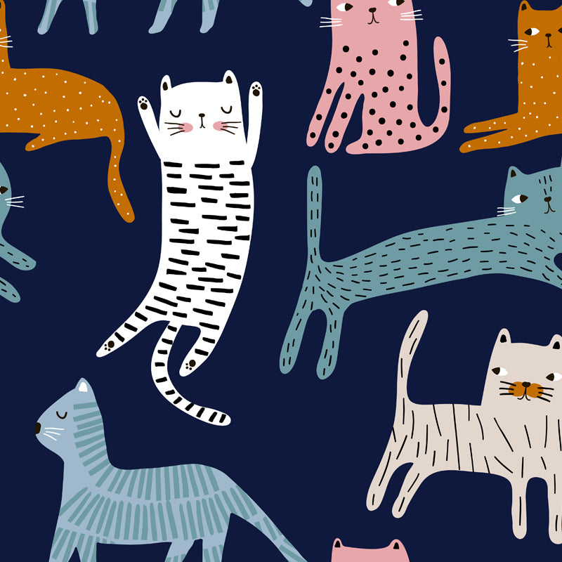 Illustration Cat Wallpaper Mural Large Wall Decor for Kids Bedroom, Custom Printed