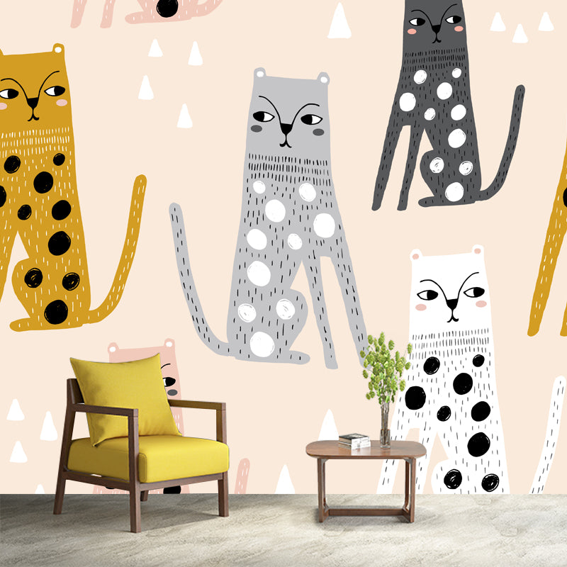 Childrens Art Kitten Mural Decal for Kids Room Personalized Wall Decor in Light Orange