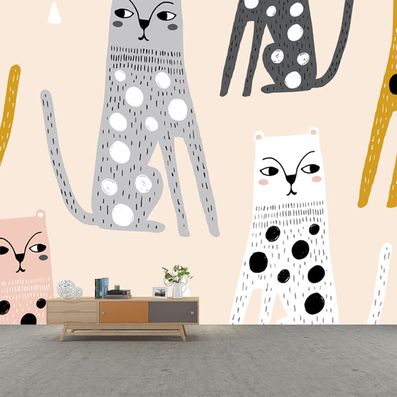 Childrens Art Kitten Mural Decal for Kids Room Personalized Wall Decor in Light Orange